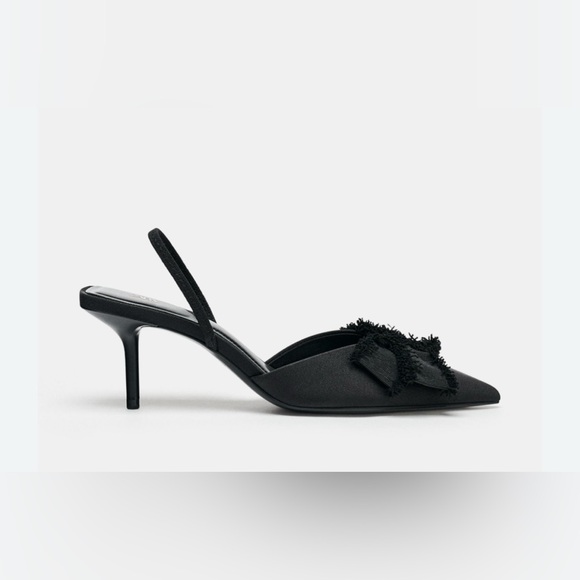 ZARA Black Slingback Pointed Toe Heels w/ Bow Detail | 2.8” Heel size 41 - Picture 2 of 12